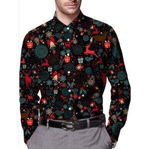 Kuulee Men's Ugly Christmas Shirt Long Sleeves Size Medium Button Up Novelty New
